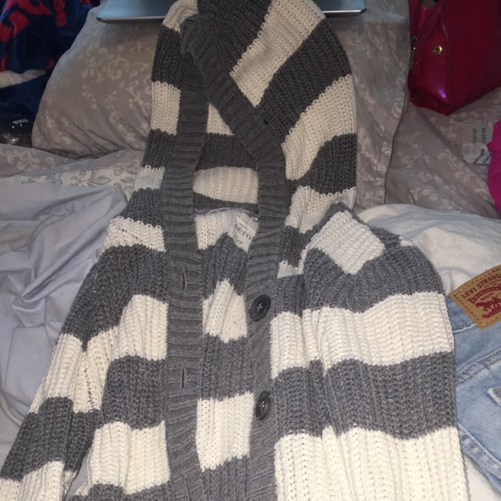 Small Gray and White Striped Aeropostale Cardigan